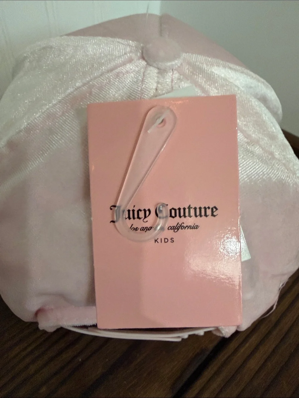 NWT Juicy Couture Kids Light Pink Velour Cap with Rhinestone Logo Leopard Fur